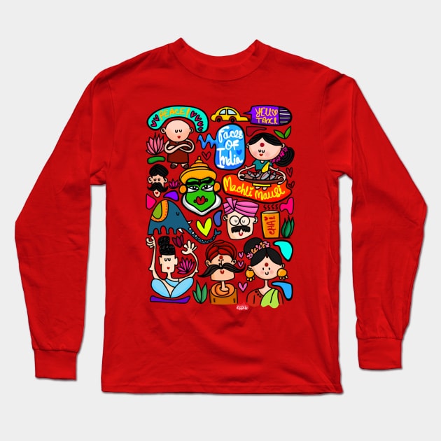 Faces of India Long Sleeve T-Shirt by WoodleDoodleDesigns